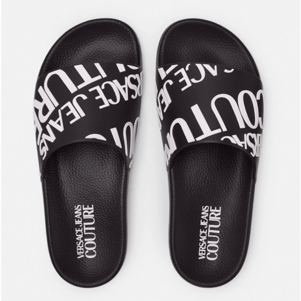 VERSACE Jeans Couture Slides. Black Logo. Size 5 womens(35). Gently worn.No box.